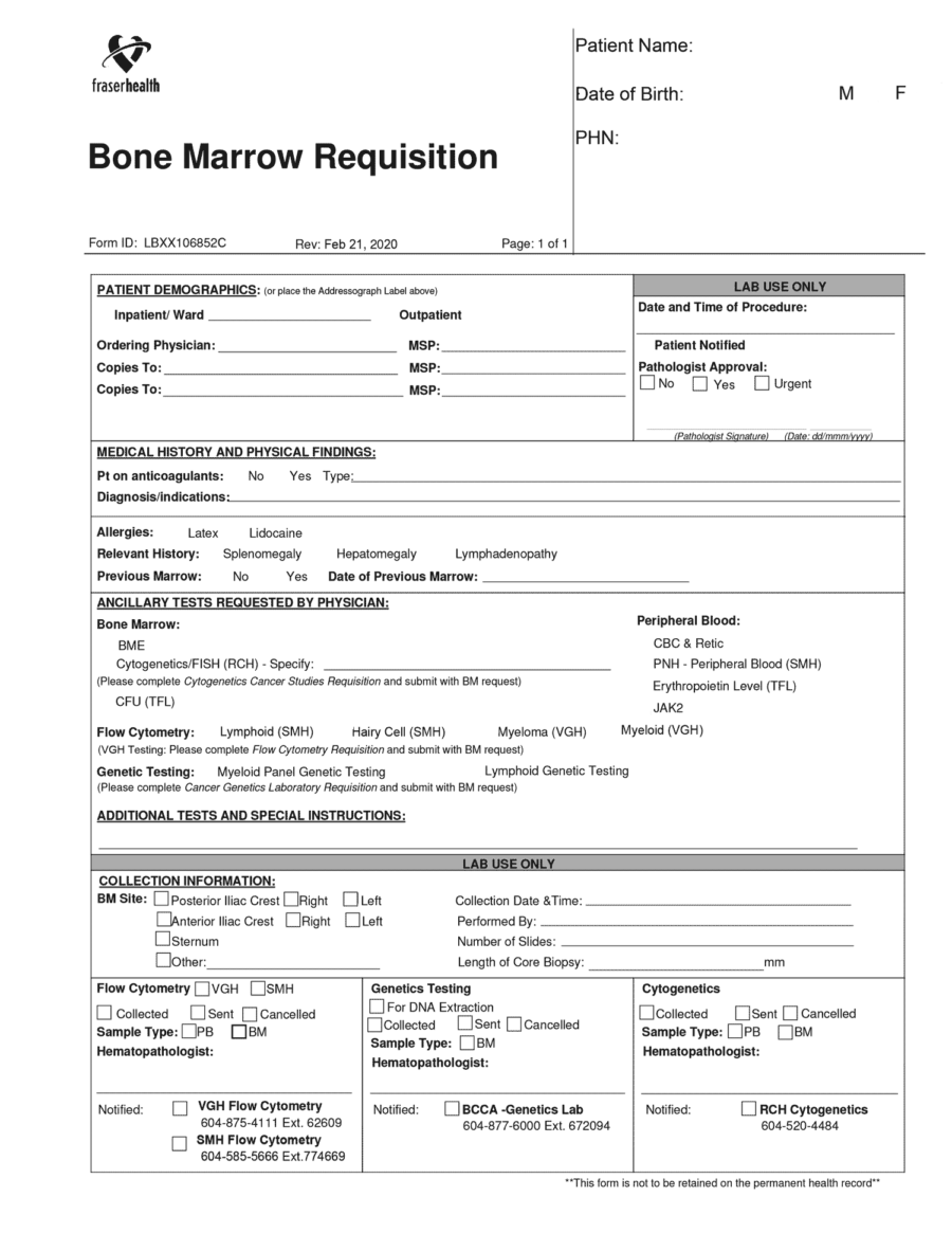 FHA Bone Marrow Requisition February 2020