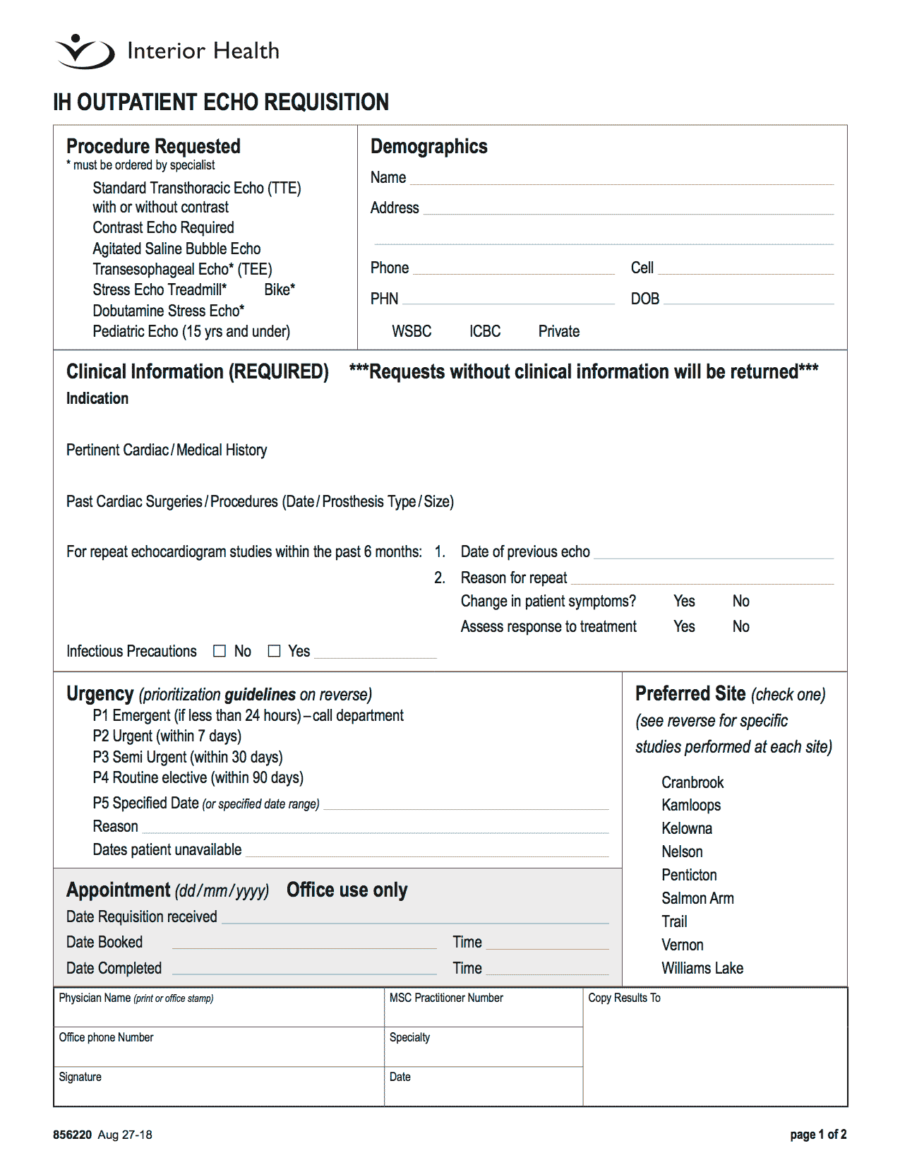 Interior Health Outpatient Echocardiography Requsition