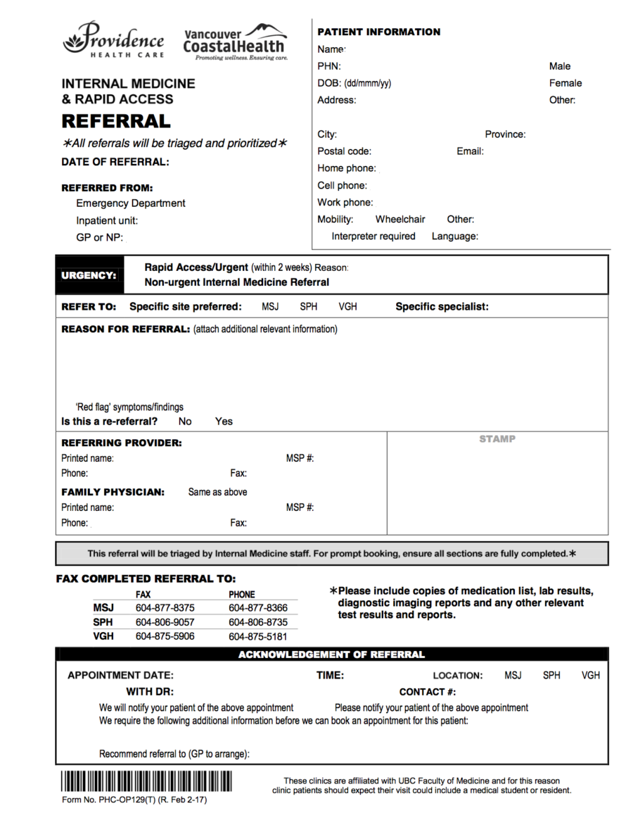 Internal medicine rapid access - VCH/SPH/MSJ 2018