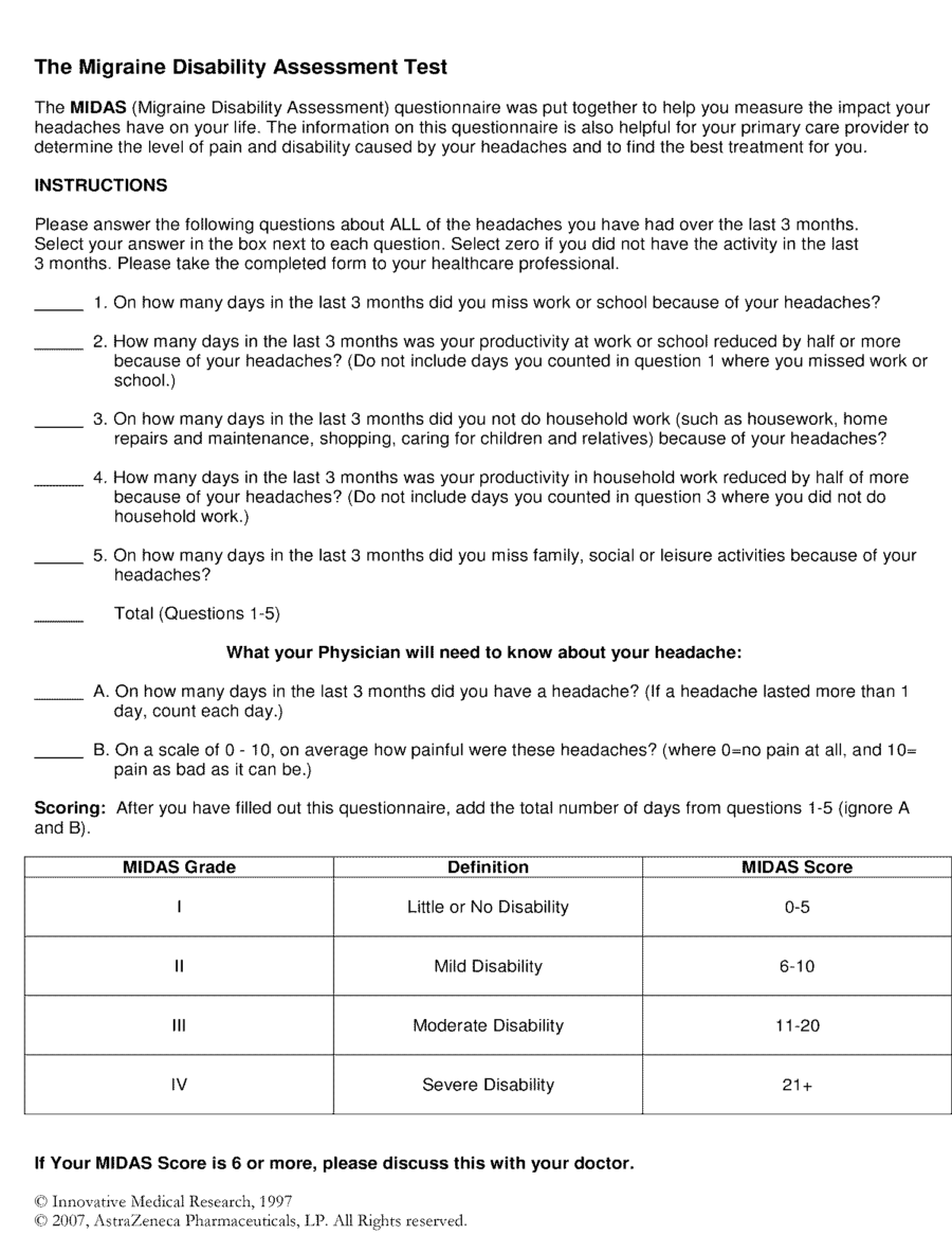 Migraine Disability Assessment eForm