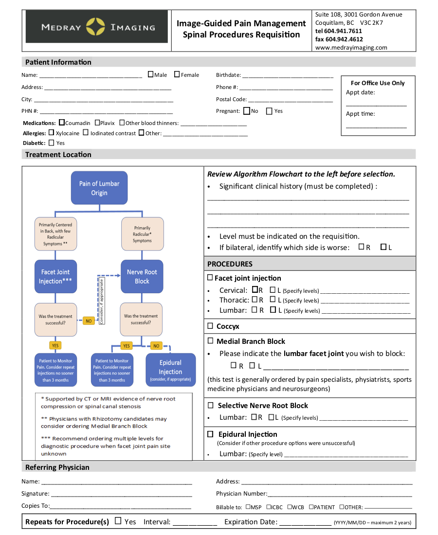 MedRay Image-Guided Pain Management eForms
