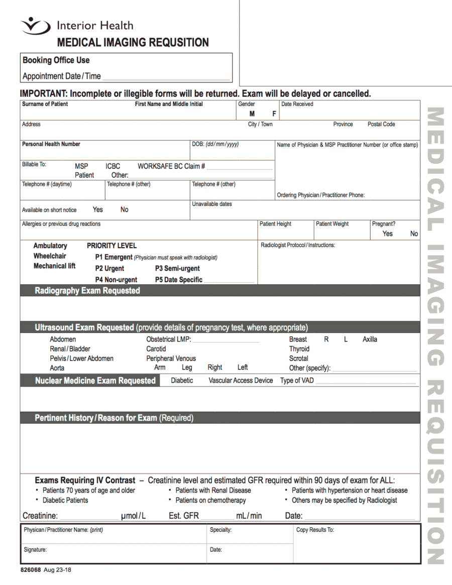 Interior Health Medical Imaging Requisition 2019