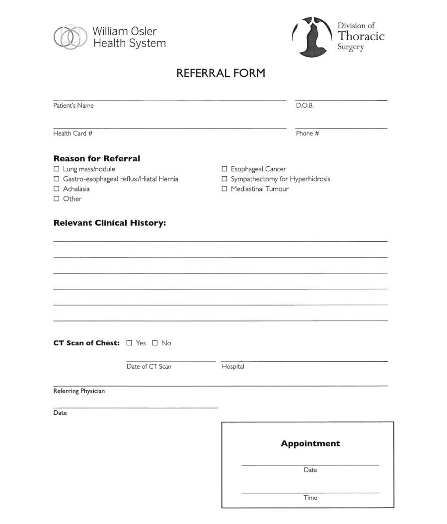 William Osler Health System ( WOHS ) Division of Thoracic Surgery Referral eForm