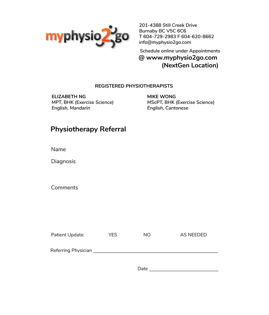 My Physio 2 Go referral eForm