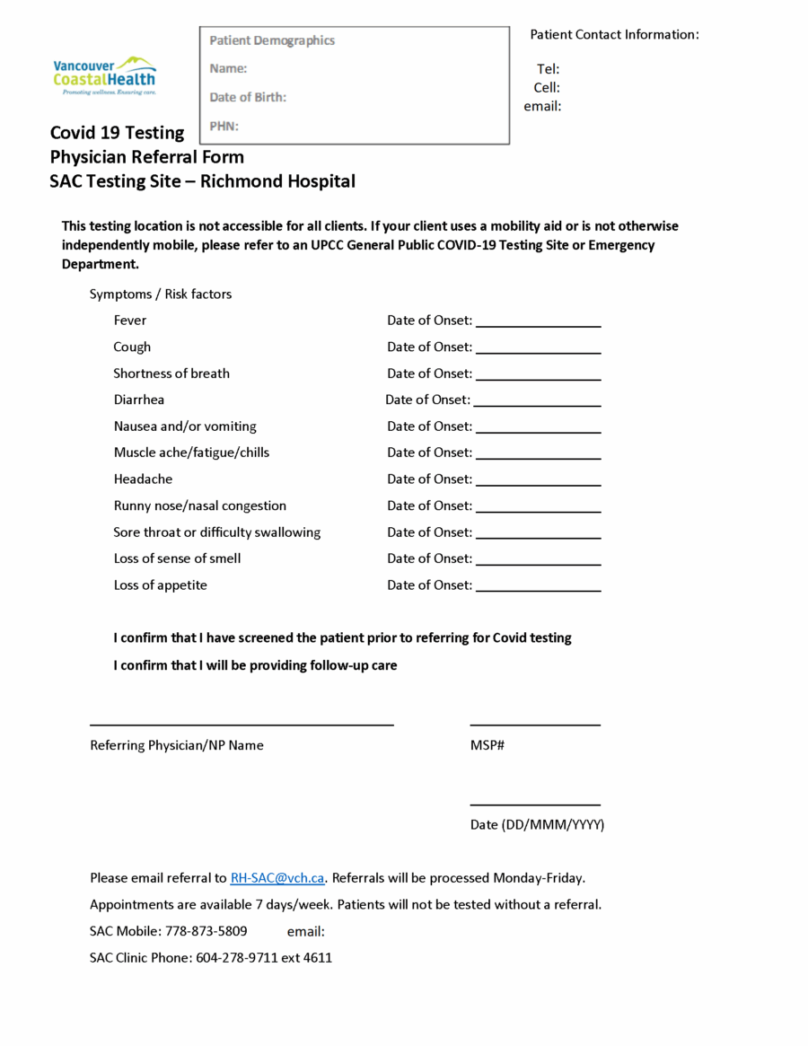 COVID-19 Physician Referral Form Richmond Hospital