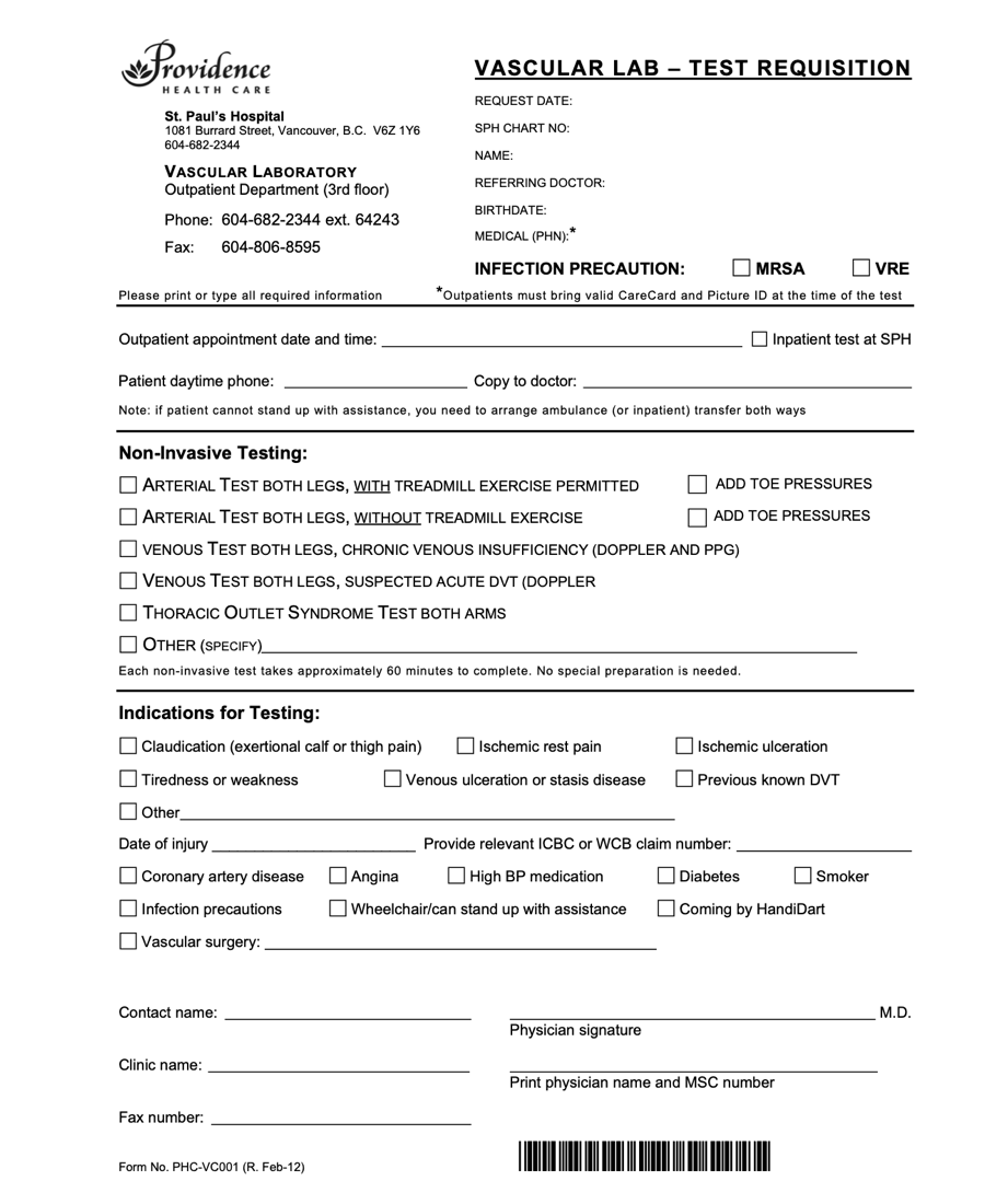 Providence Health Care Vascular Lab req January 2021