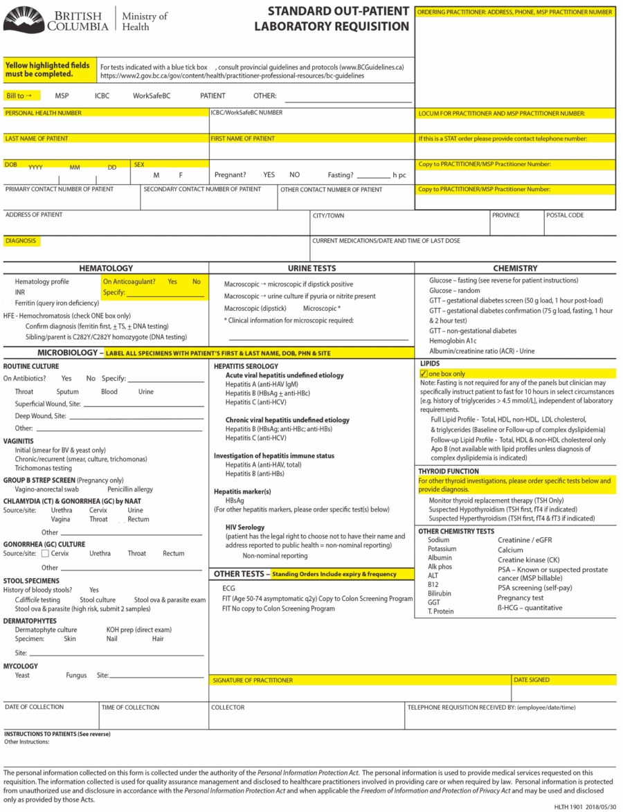 Standard Outpatient Laboratory Requisition (SOPLR)