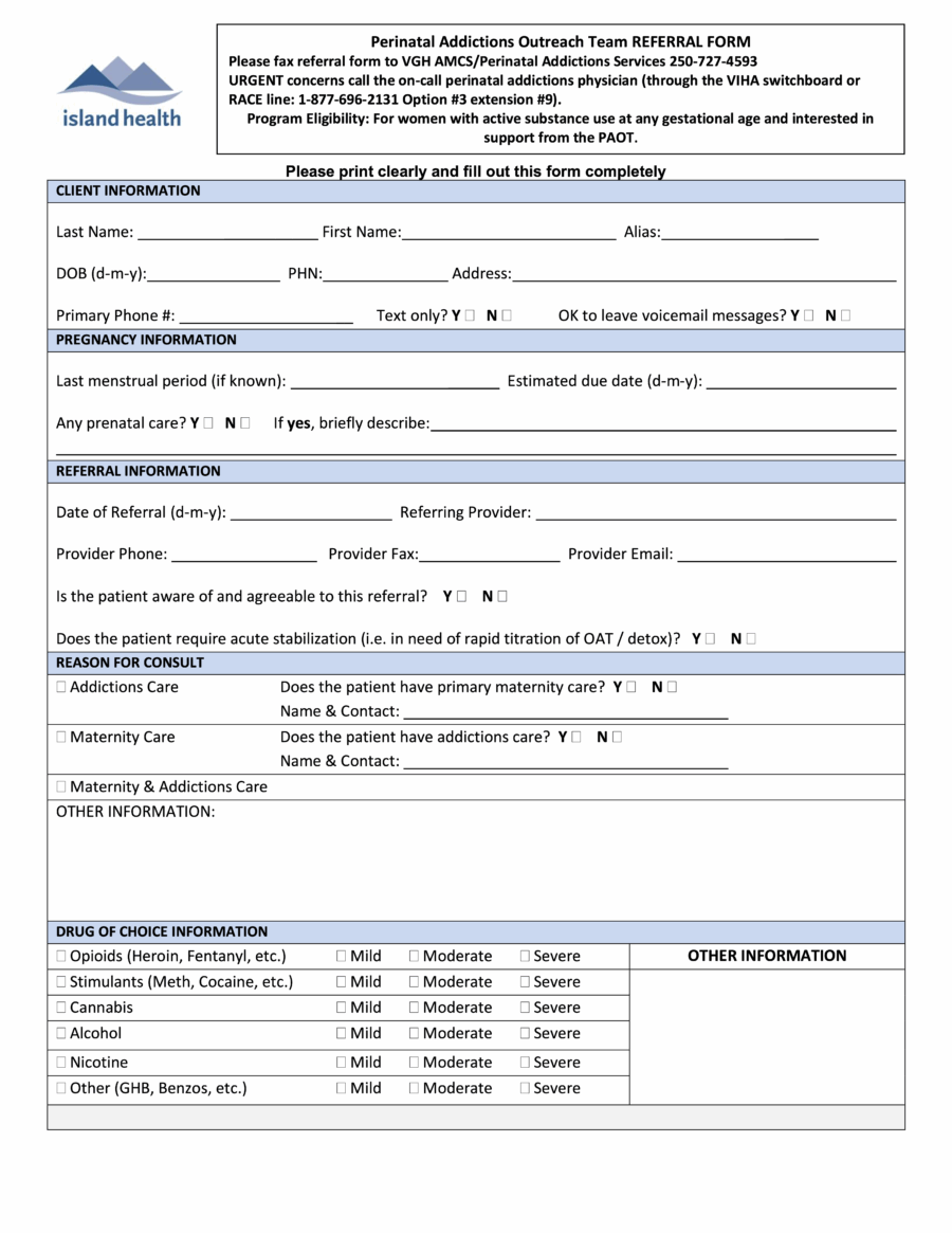 VIHA Perinatal Addictions Outreach Team Referral Form