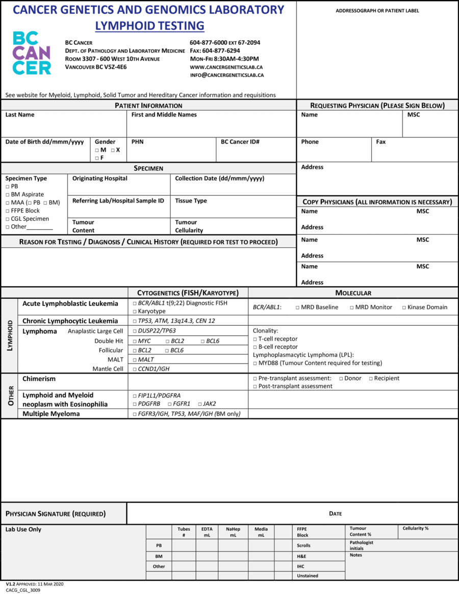 Cancer Genetics and Genomic Laboratory Lymphoid Testing March 2020