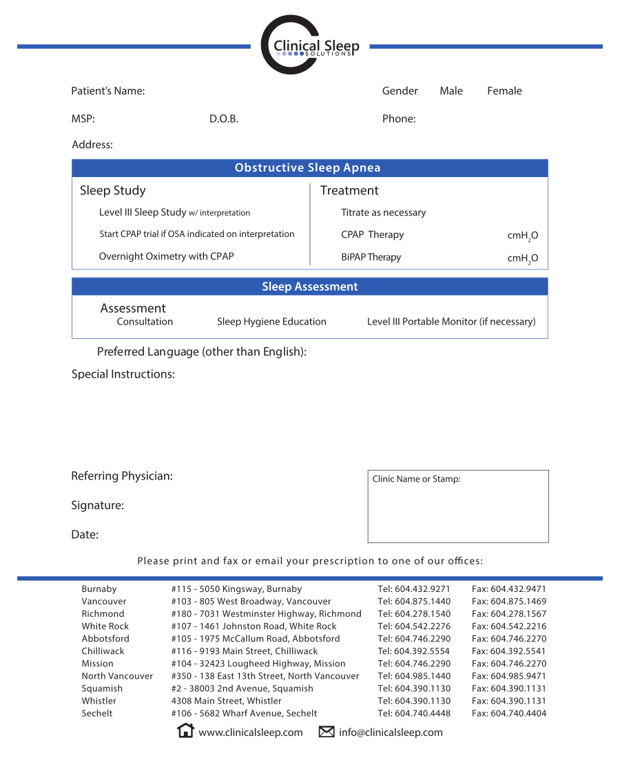 Clinical Sleep Solutions referral form 2020