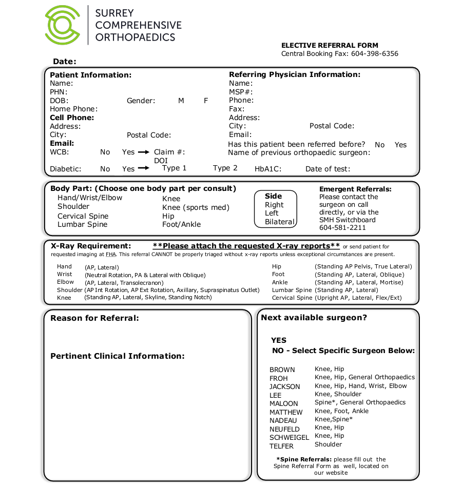 Surrey Comprehensive Orthopaedics referral eForm