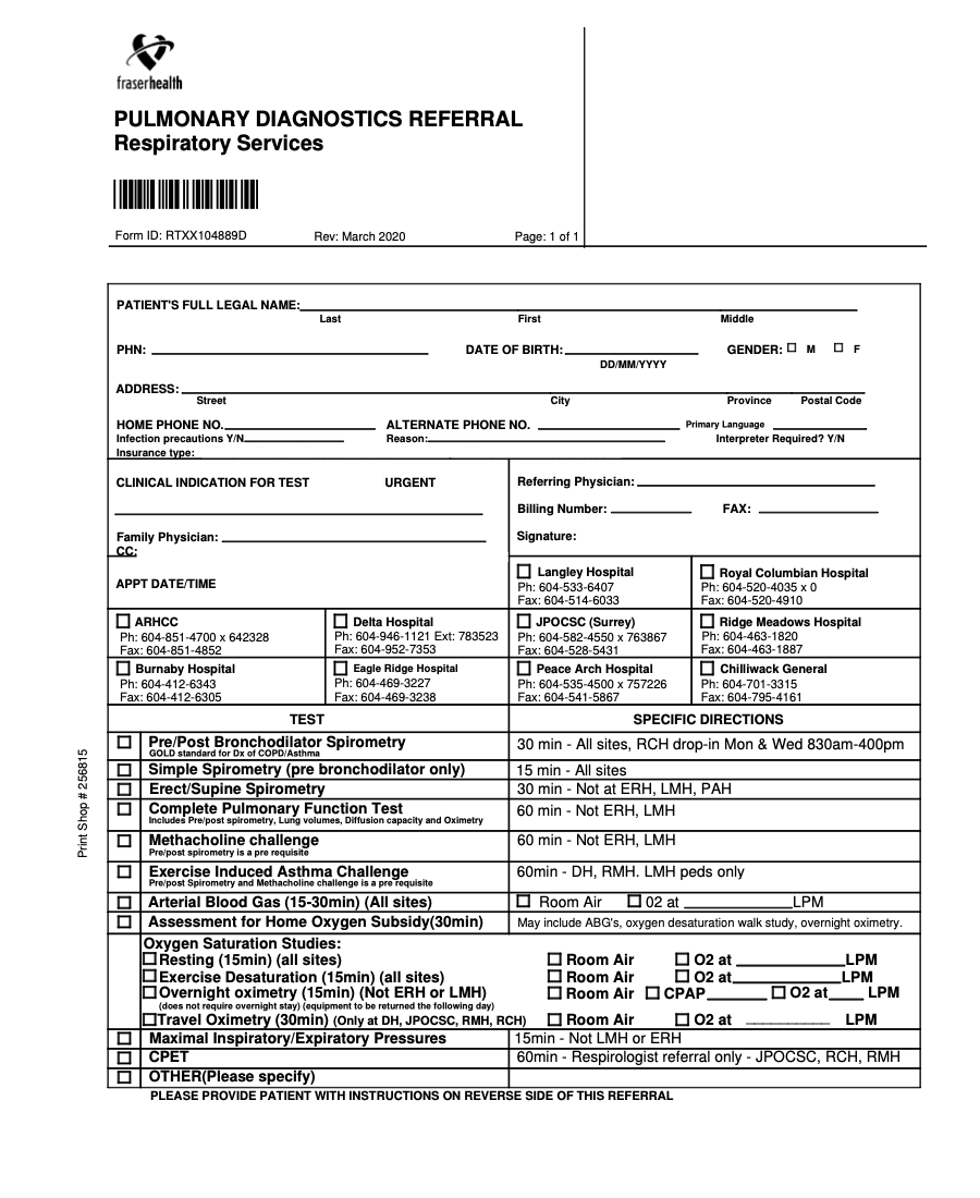Pulmonary Diagnostic Eforms Fraser Health