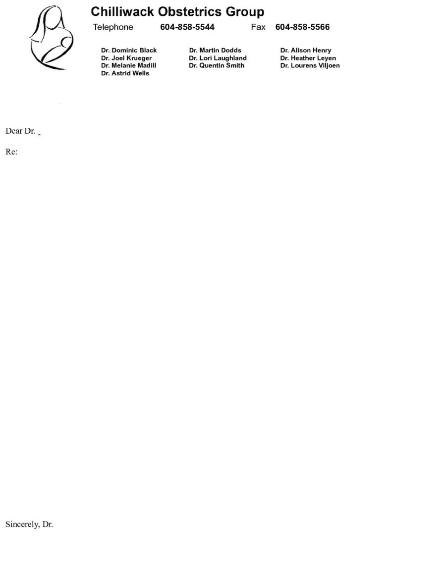 Chilliwack Obstetrics Group Generic Letter 2020
