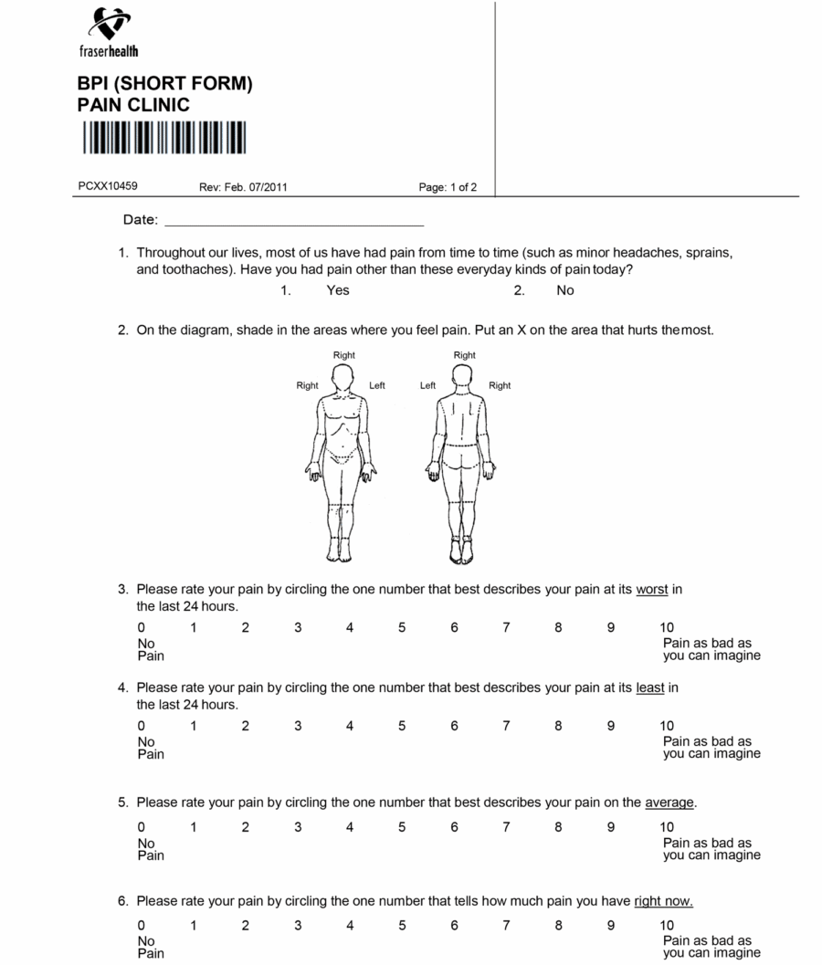BPI Short Form Fraser Health Pain Clinic