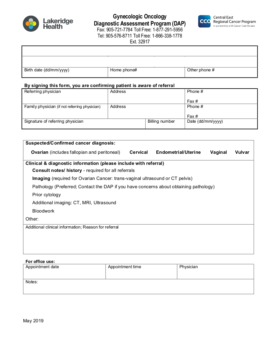 Lakeridge Health Gynecologic Oncology Referral eForm