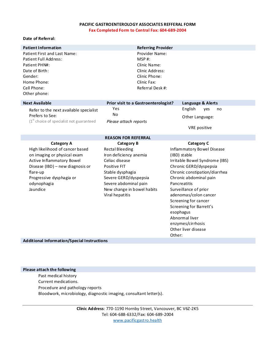 Pacific Gastroenterology Referral eForm 2018