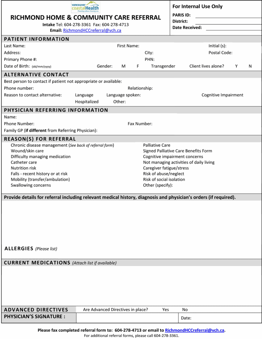 Richmond Home and Community Care referral form 2021