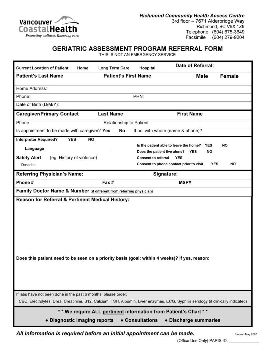 Richmond Geriatric Assessment Program 2020
