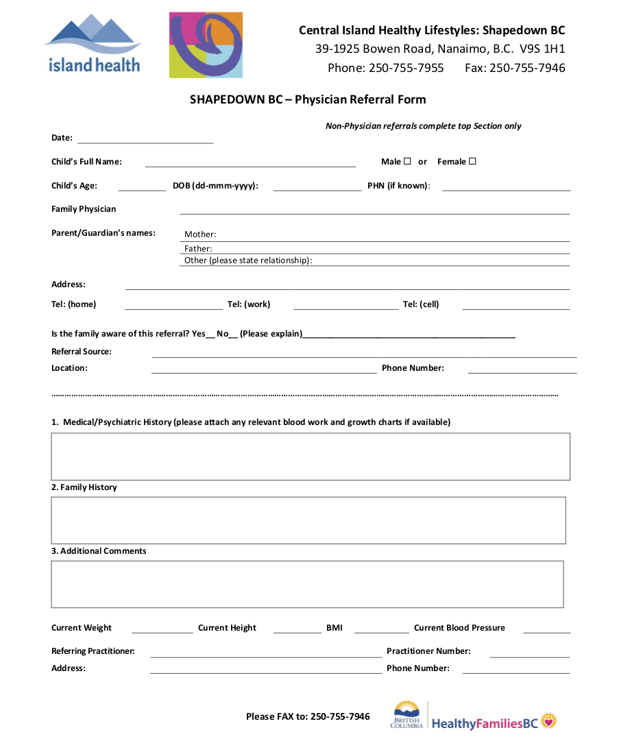 VIHA Shapedown BC - BC Physician Referral eForm 2018