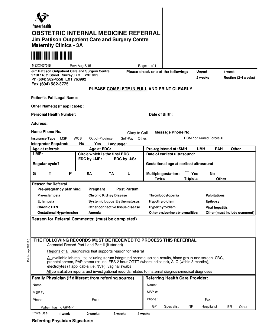 Obstetrics Internal Medicine Referral JPOCSC