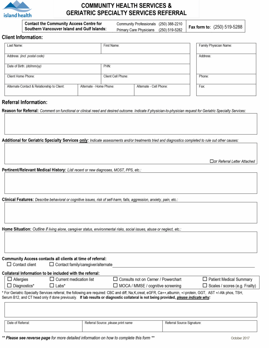 Vancouver Island Health's Community Access Centres referral form 2018