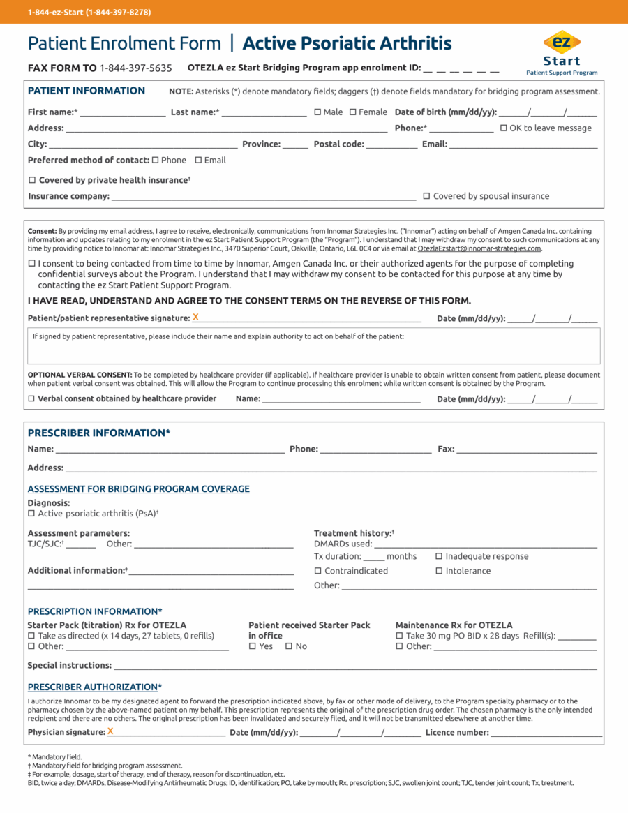 Otezla (apremilast) PSP Form Active Psoriatic Arthritis 2020-08