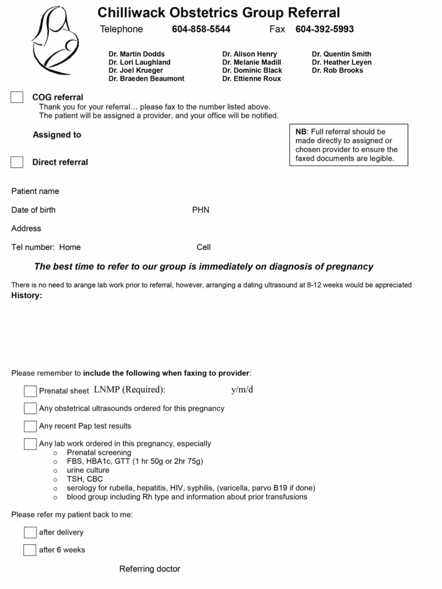 Chilliwack Obstetrics Group (COGs) referral 2022