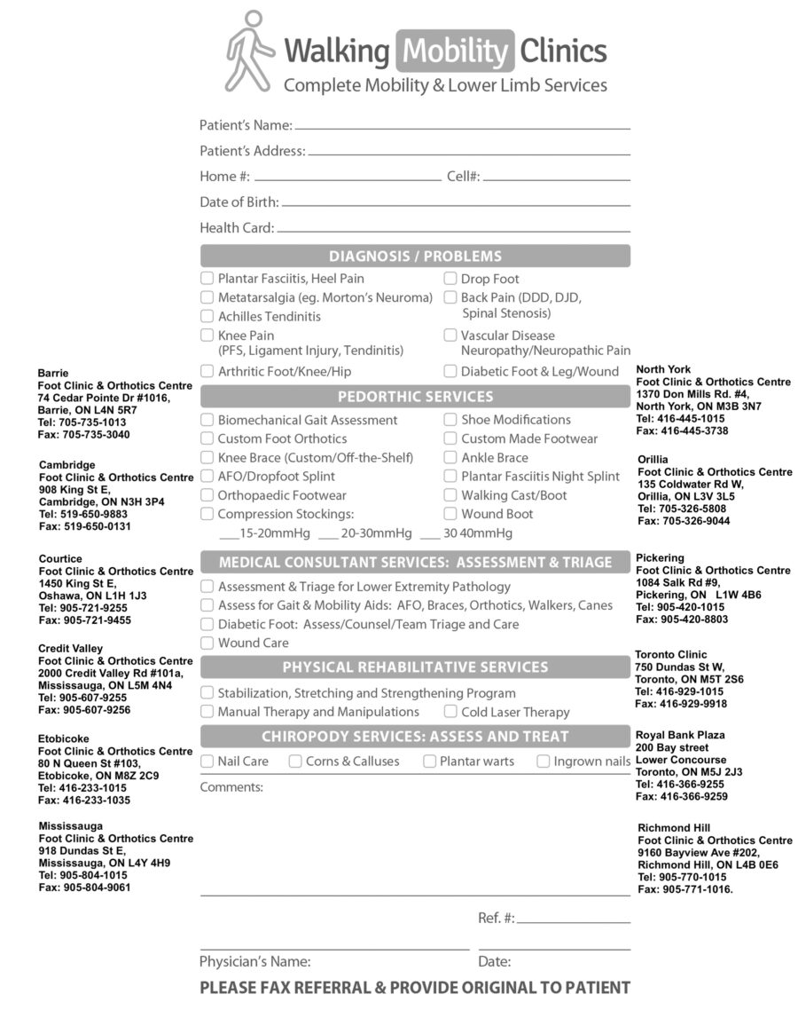 Walking Mobility Clinics Ontario 2020 referral eForm