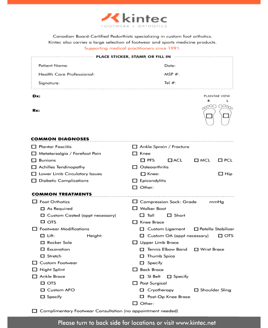 Kintec: Footwear + Orthotics 2018 referral eForm