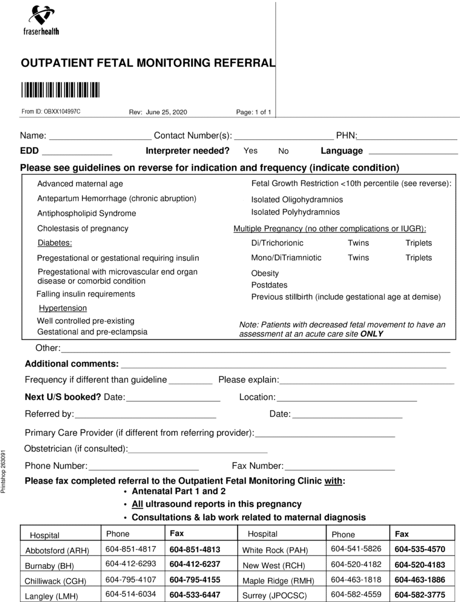 Outpatient Fetal Monitoring Referral Fraser Health July 2020