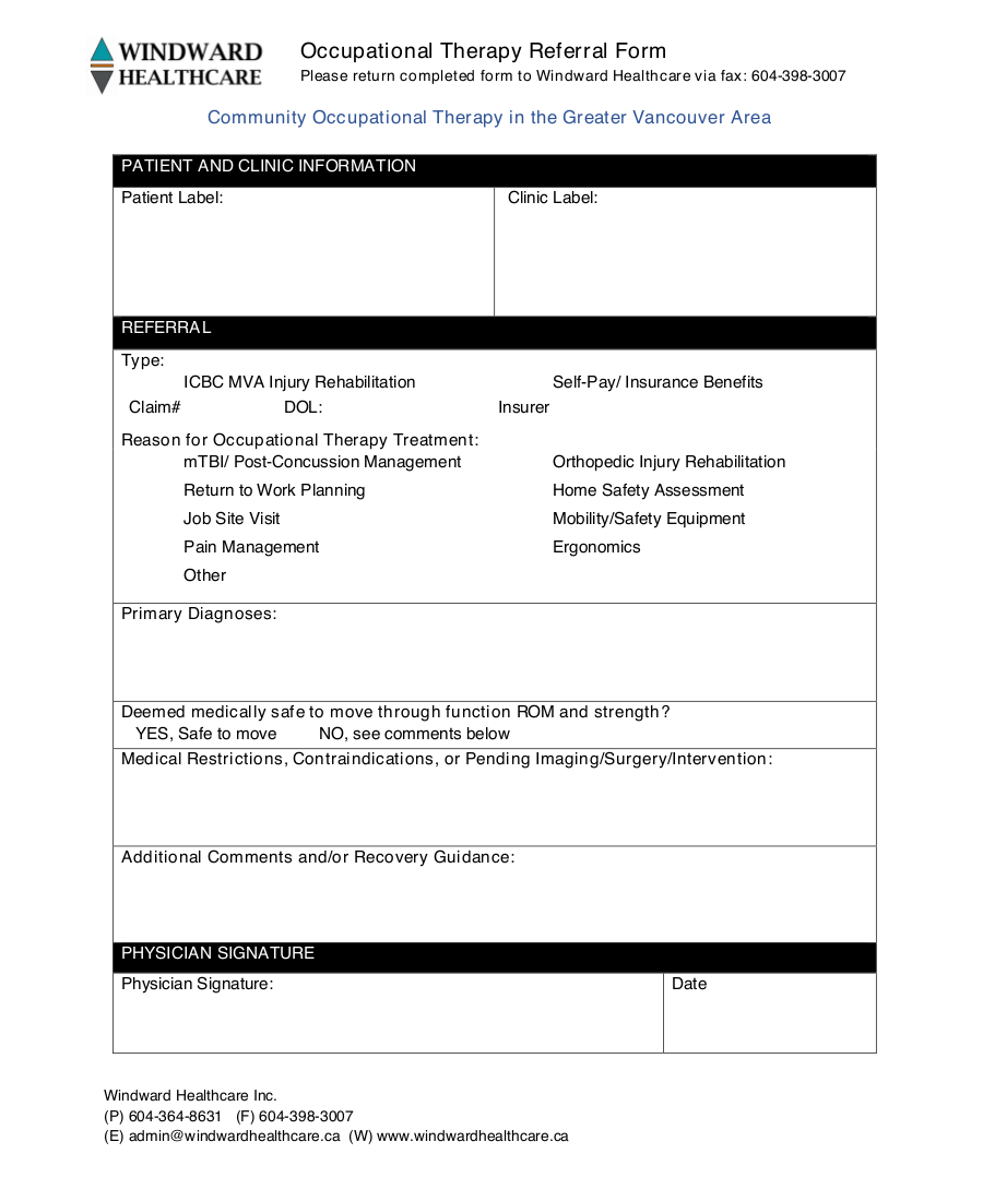 Windward Healthcare Occupational Therapy ICBC - Private Community Referral 2020