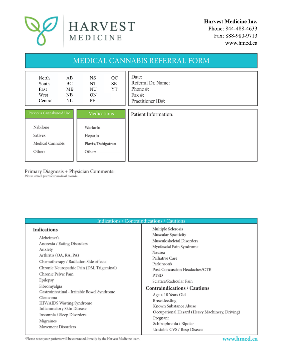 Harvest Medicine Referral Form -Canada 2019