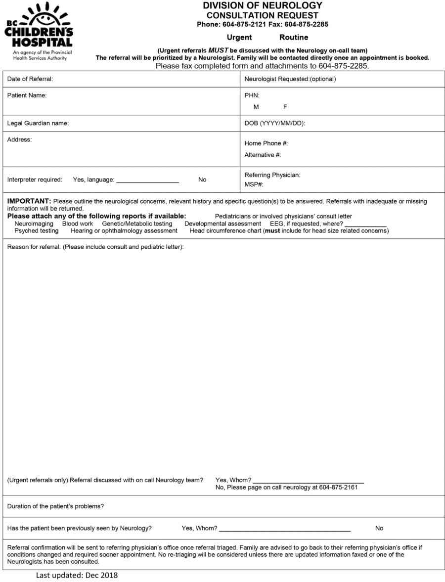 British Columbia Children's Hospital Neurology Consultation Request 2018 png file