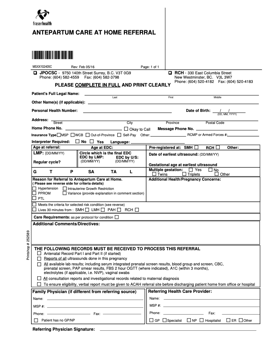 FHA Antepartum HomeCare referral 2020