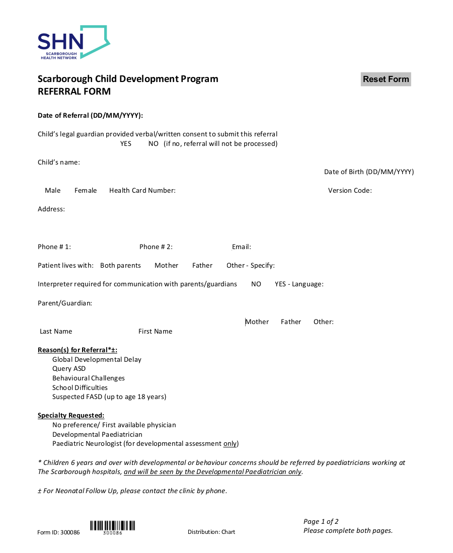 Scarborough Health Network ( SHN ) Child Development Program