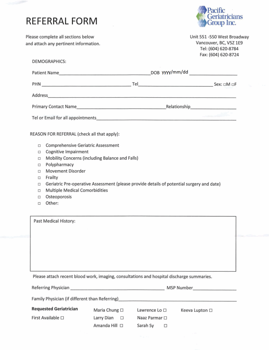 Pacific Geriatricians Referral eForm
