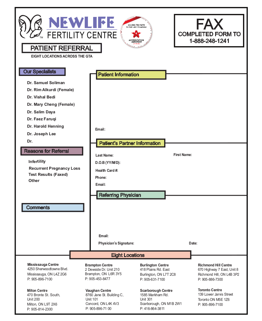 New Life Fertility Centre referral eForm