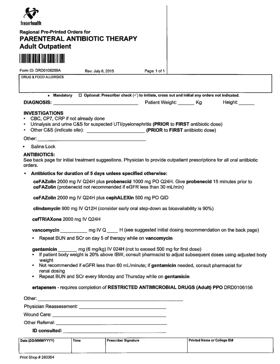 FHA Parenteral Antibiotics PPO 2018