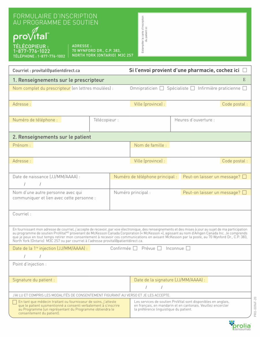 Prolia (denosumab) ProVital PSP Formulaire d'Inscription