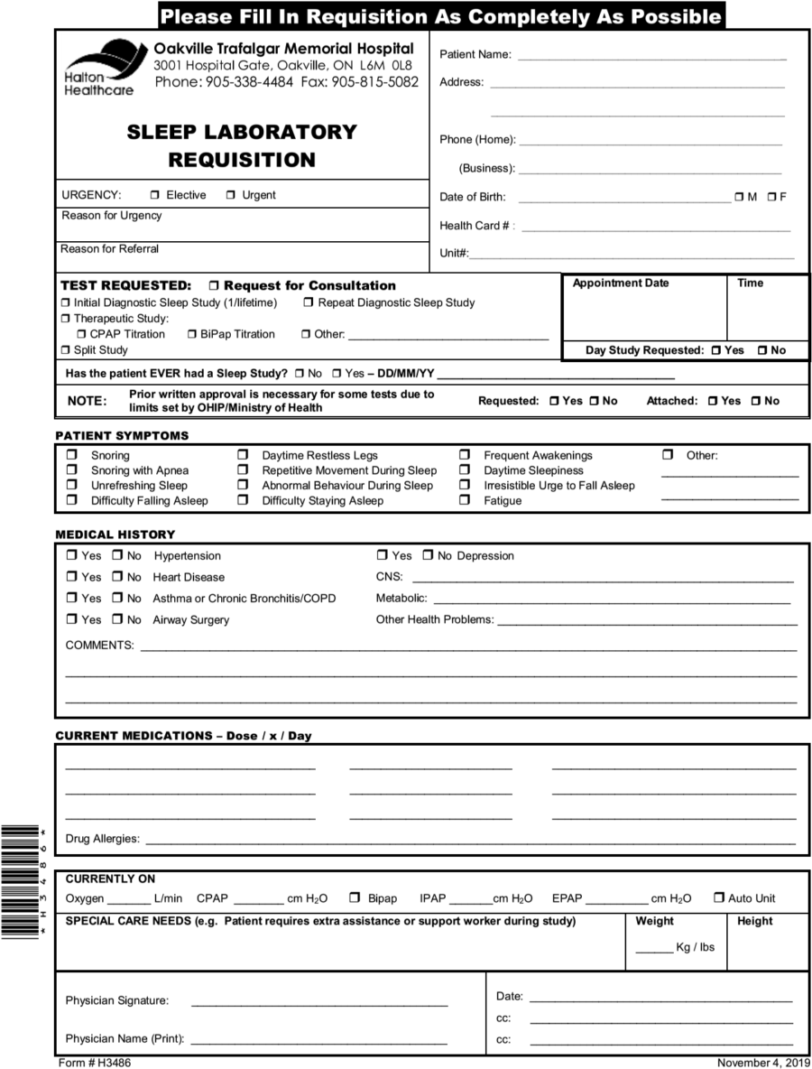 Halton Healthcare Sleep Lab Referral eForm