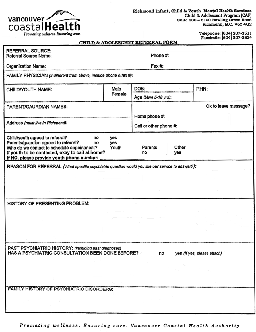 Richmond Child and Youth Mental Health Referral Form