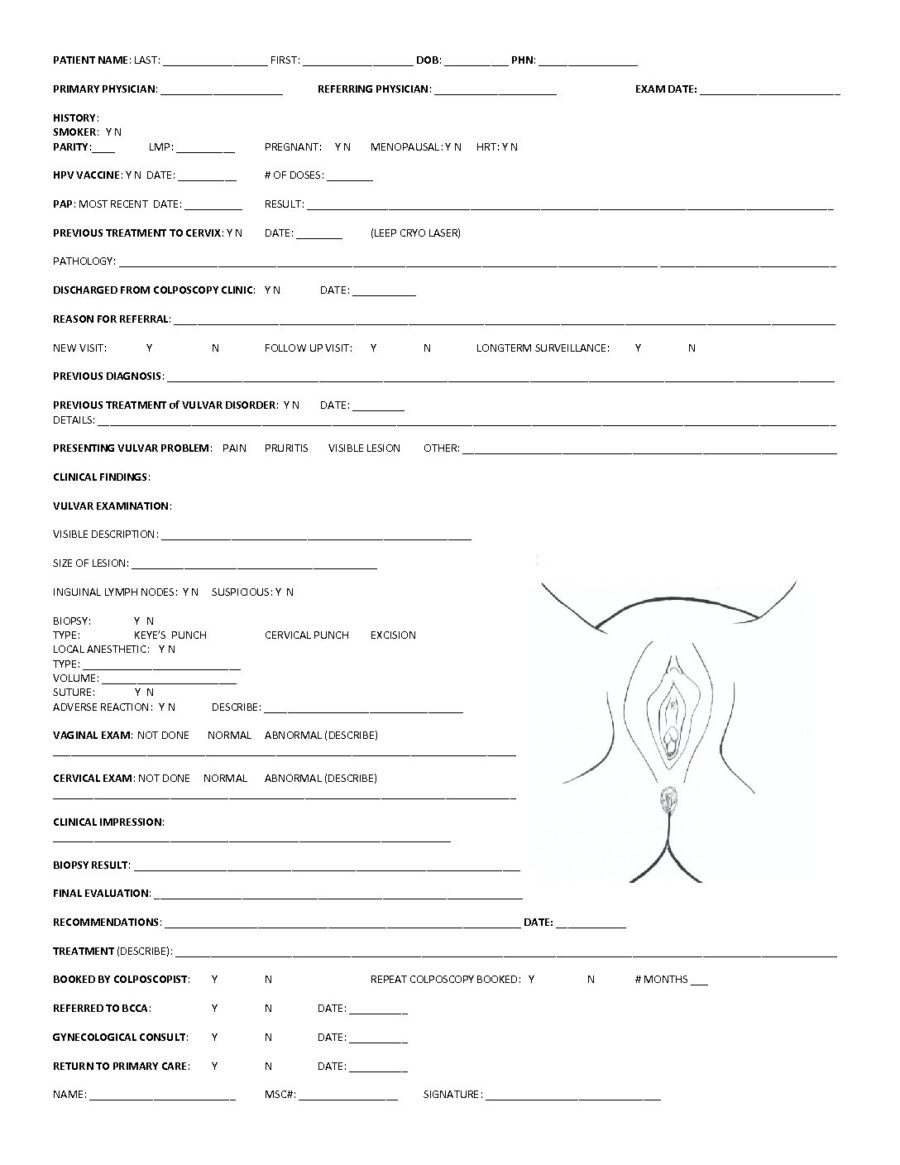 Colposcopy Form for the Vulva