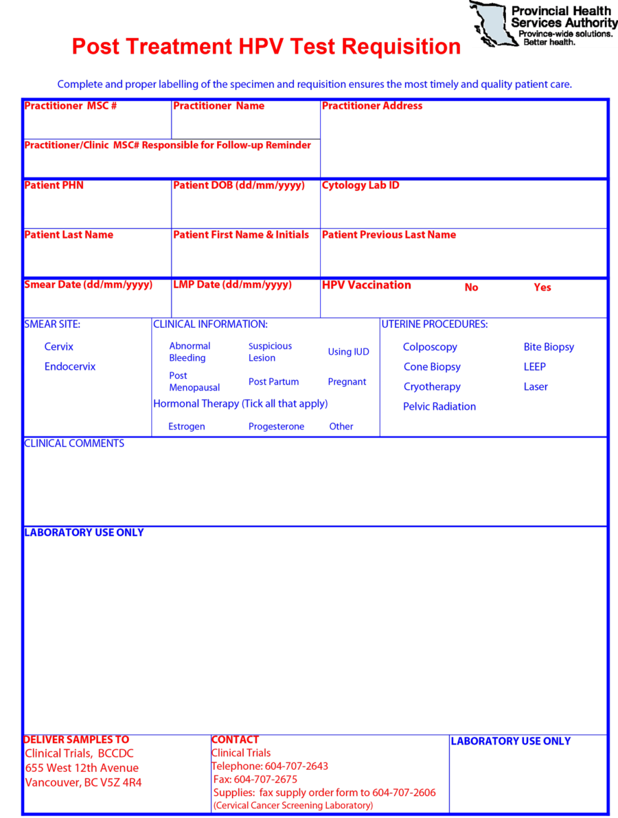 Post Treatment HPV Test Requsition2018 eForm